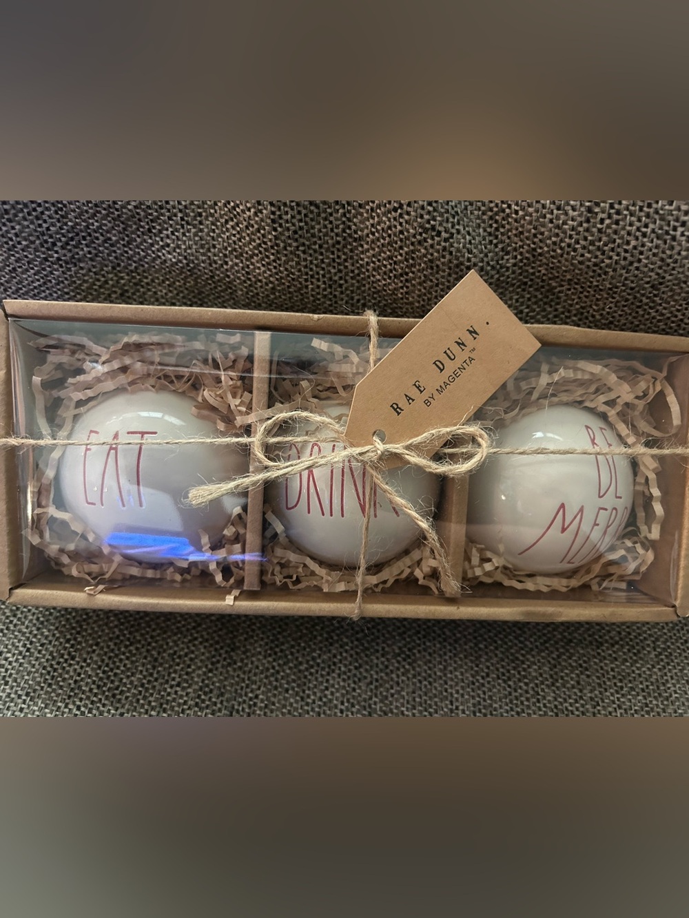 New Rae Dunn Christmas Ceramic Ornaments Eat, DRINK, BE MERRY